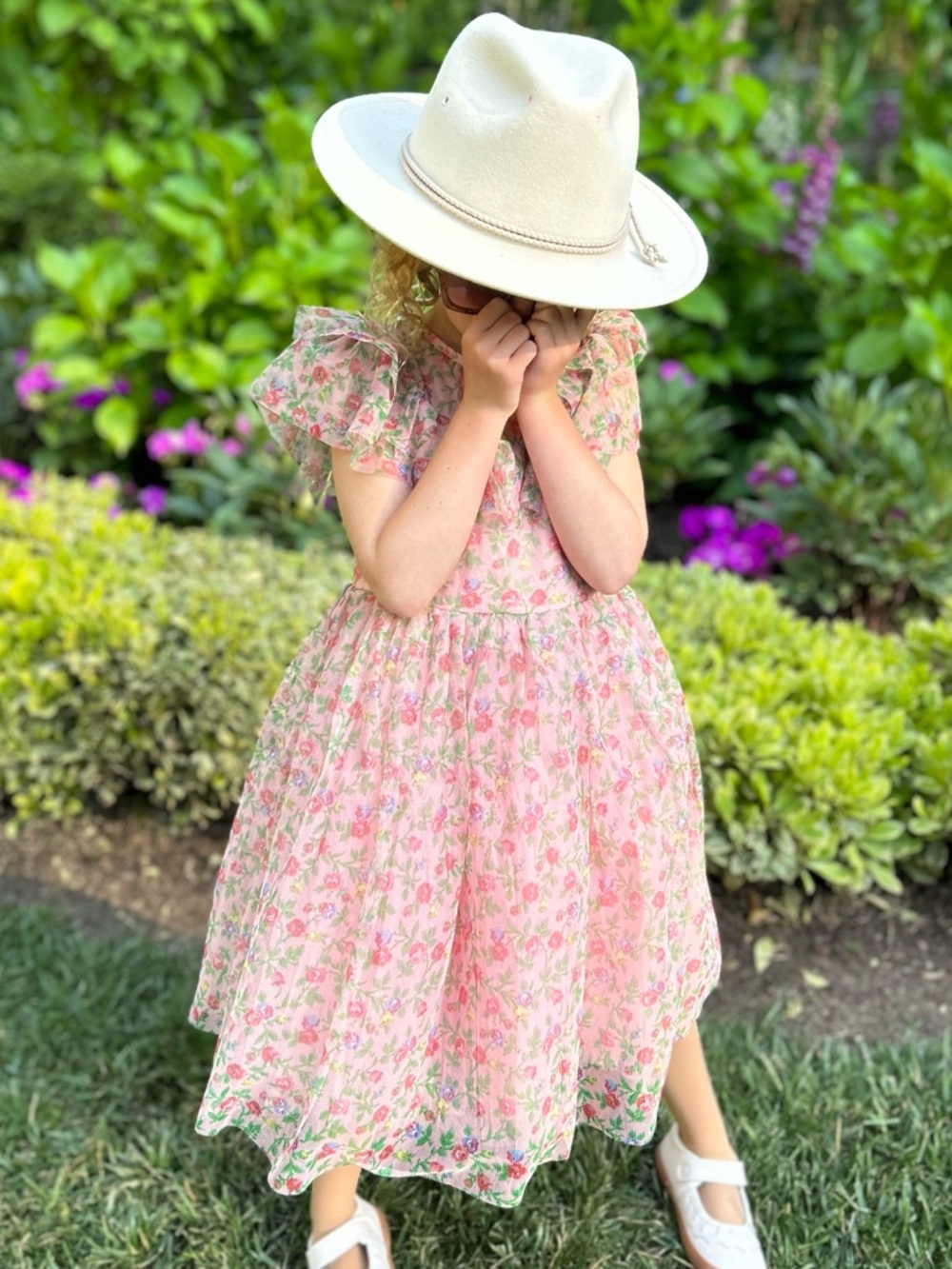 mini boden girls floral tulle party dress size 5/6